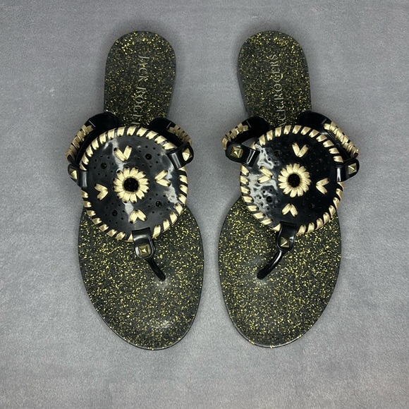 Jack Rogers Black and Gold Sandals with Elegant Design Size: 8 - Picture 1 of 7